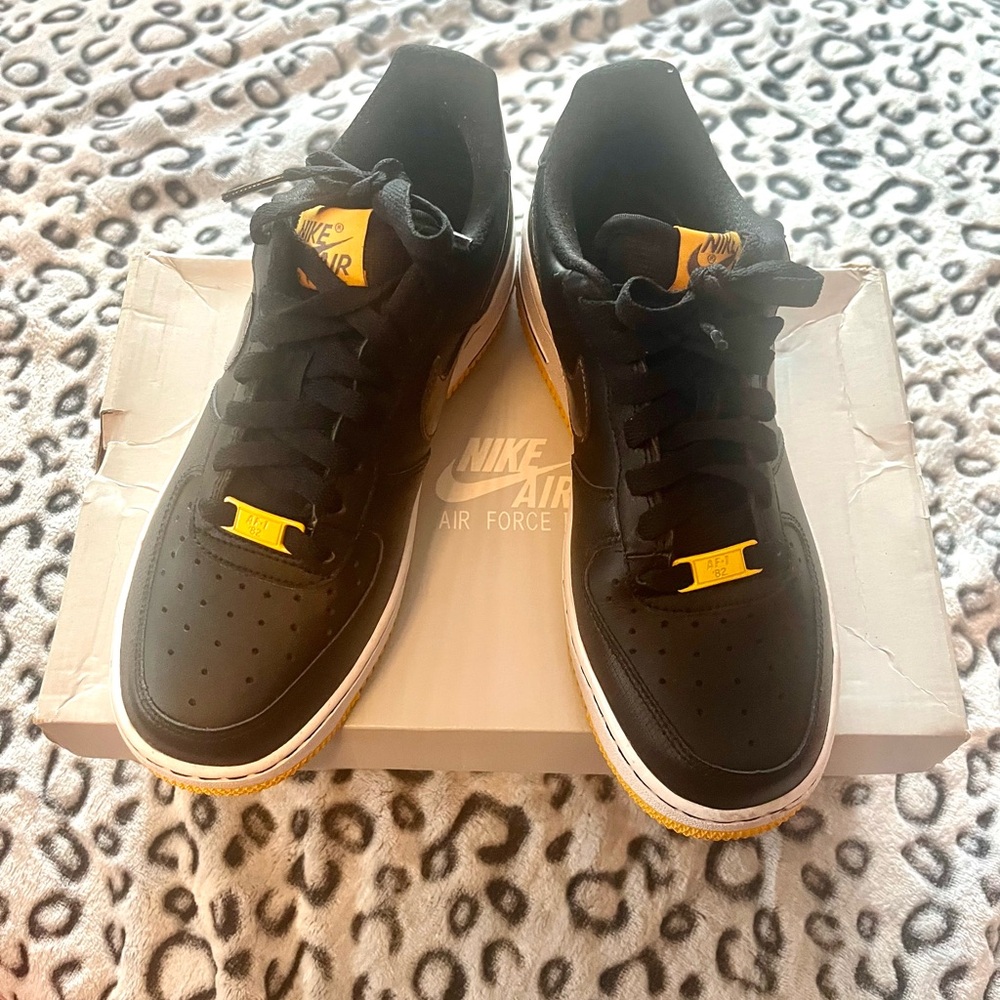Nike Black and Yellow Air Force 1 Sneakers - Picture 5 of 7